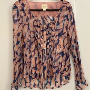 Maeve Pink and Blue Patterned Blouse